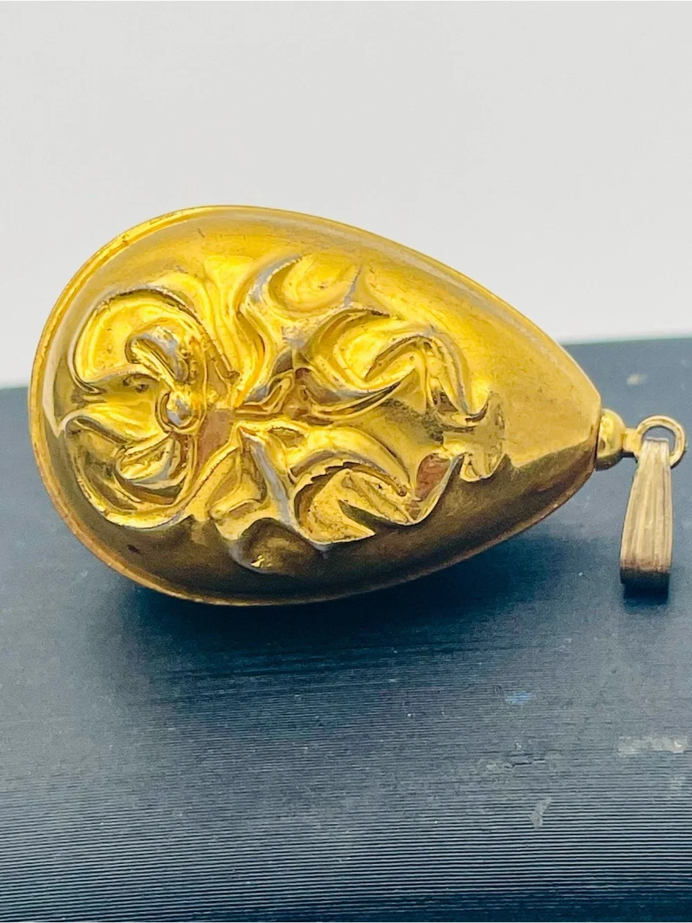 Vintage Franklin Mint Gold-Plated Egg Pendant w/ 2 Swallow Birds. Sterling Bail